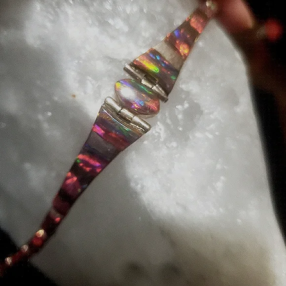 Mexico Sterling Silver Handcrafted Brown Opal Bracelet - Picture 1 of 13